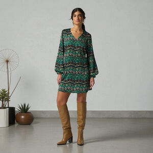 Joseph Ribkoff Black/Multi Satin A-Line Dress, Style 233272, US 6